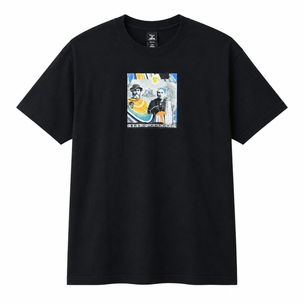 Surrealist Folk Art Portrait Collage Graphic Tee Mens L Black Indie Boho